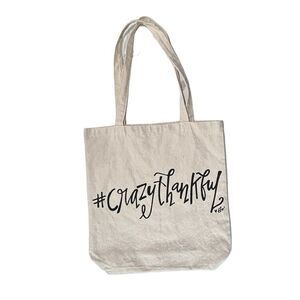 #CrazyThankful Cream Canvas Tote Bag Crazy Thankful Black Logo Medium Shoulder